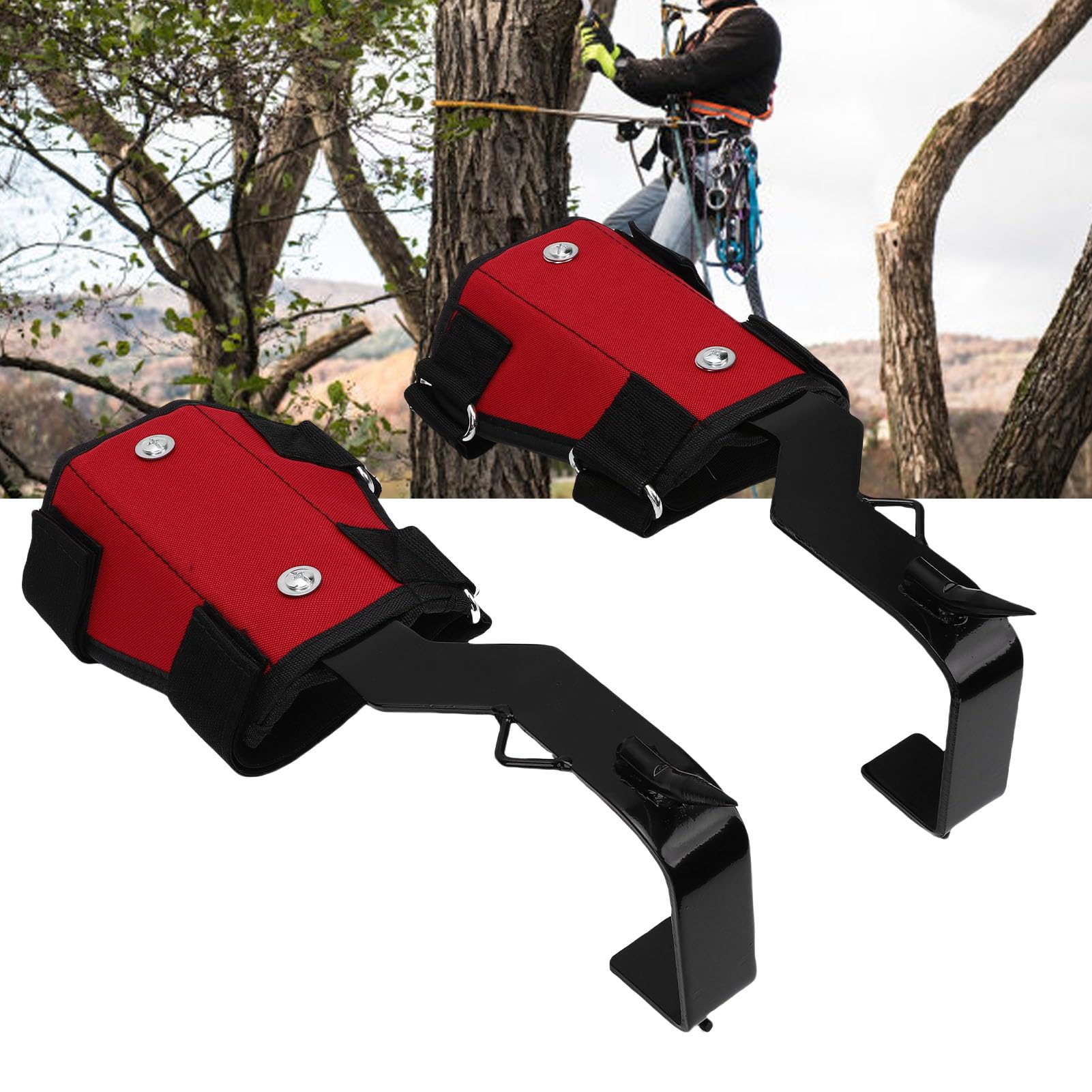 Focket Pointes d'escalade d'arbre, 1 Paire de Matériel d'escalade d'arbre Réglable en Plein Air avec Sangles et Gants, équipement D'arboriste en Acier Inoxydable pour Grimpeurs
