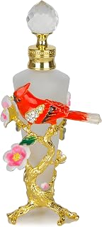 SEVENBEES 25ml Refillable Glass Perfume Bottle with Red Cardinal Bird Hand-Painted Enamel Figurine - Empty Essential Oil Bottle & Fragrance Dispenser - Collectible Dresser Table Decor