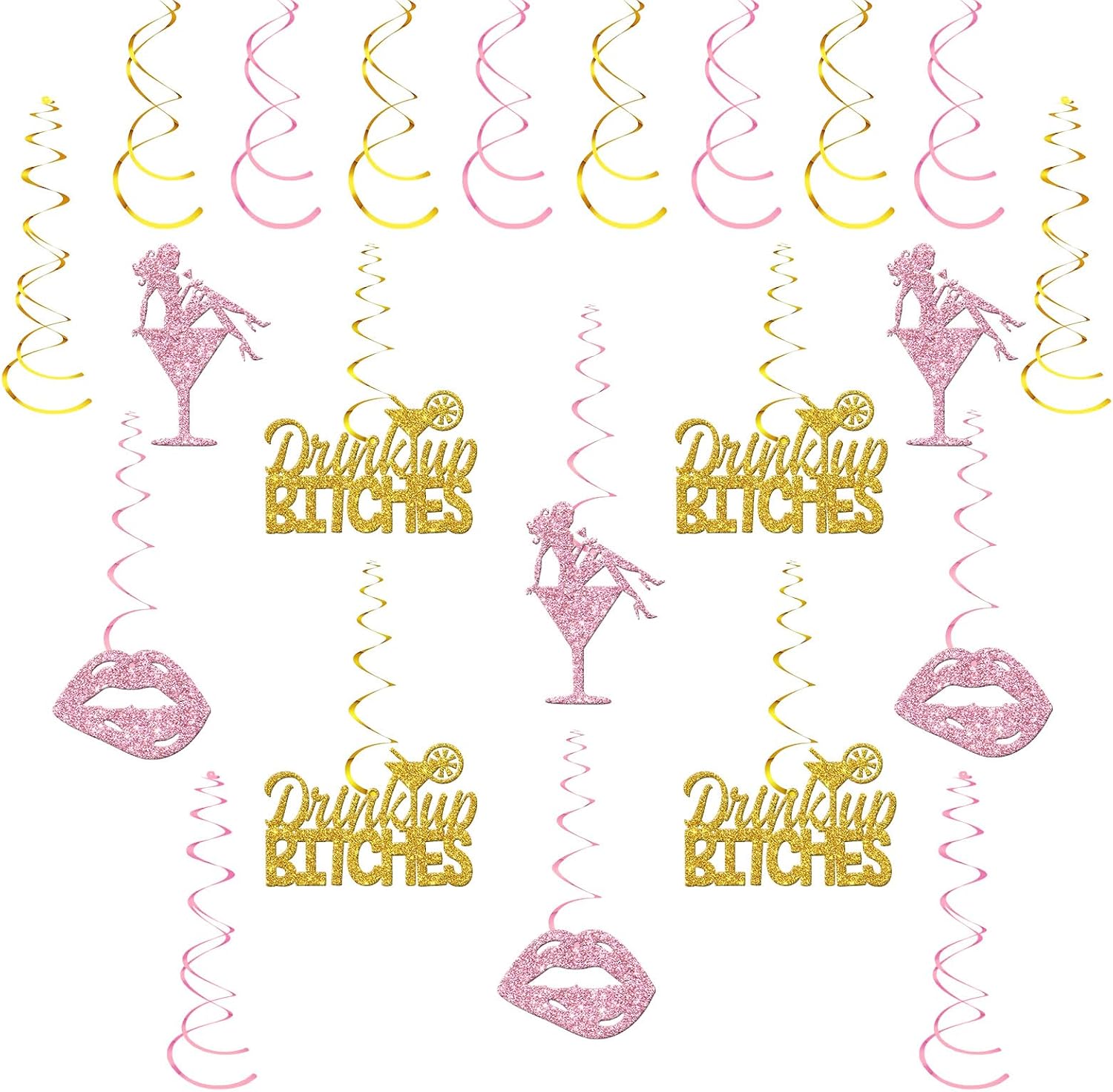 Drink up Bitches Hanging Swirls, Women Birthday Party Ceiling Streams Hanging Decorations Wedding Bachelorette Party Decor Supplies 22 Pcs