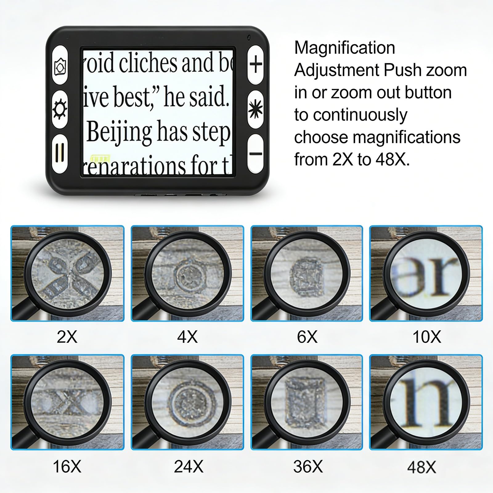 Tragbare Videolupe mit 12,7 cm (5 Zoll) Bildschirm, 2-fach bis 48-facher Zoom und 26 Farbmodi, faltbarer Ständer, digitale Handlupe für schwaches Lesen