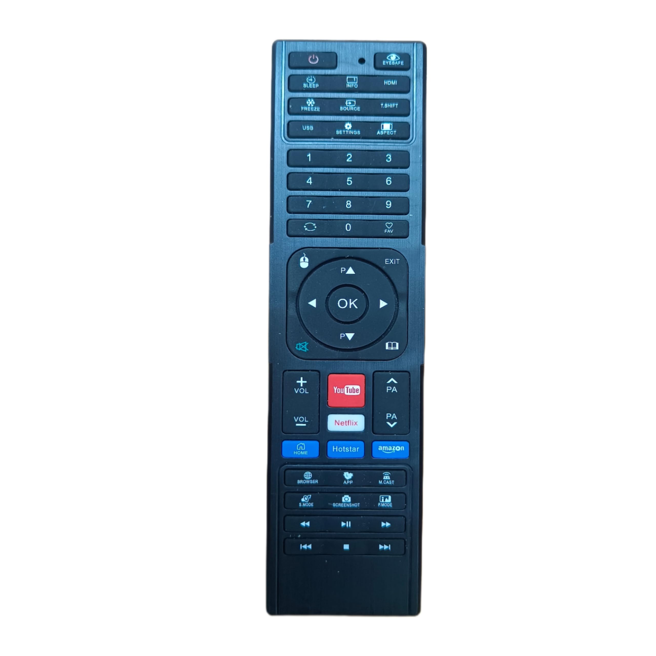 EYESAFE Universal Source Remote Compatible for Adsun/Bush/VK/KUWAI/Marcoplus+/Diasun/Weston/Dalmia/Benchmark/Refab/YouTube/Techon/Lamex/Okie/Dynora/InnoQ/eirtech/LR etc All Smart tv Remote