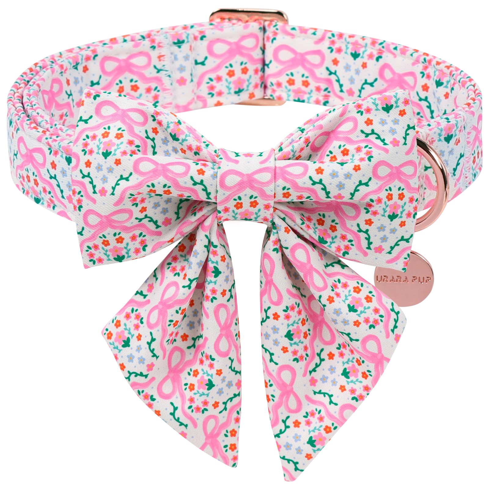 Collier pour chien réglable en coton doux fleuri rose
