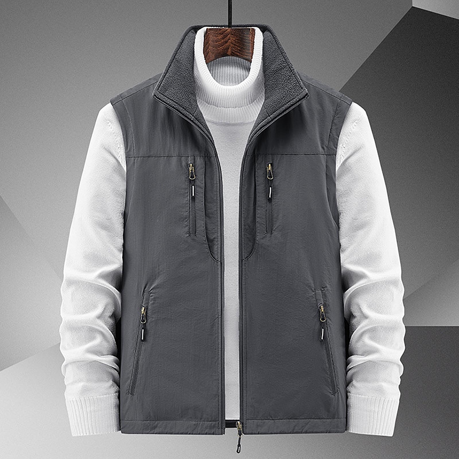 Generico Crop Top Rete Uomo-Gilet da Uomo Autunno Multitasche Colletto Rovesciato con Cerniera Tinta Unita Gilet Capispalla Caldo Maglia Boxe