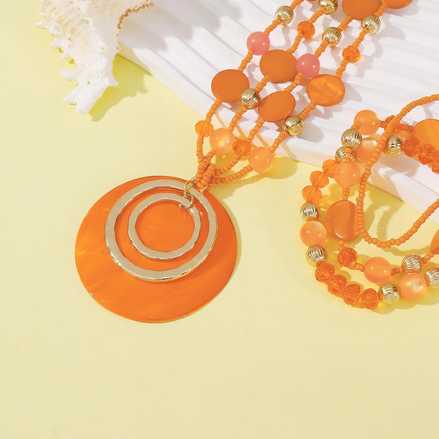 Coiris Shell Necklace Jewelry Sets for Women Boho Chunky Costume Orange Blue Multi Beaded Pendant Handmade Jewelry Sets for Women - Image 6