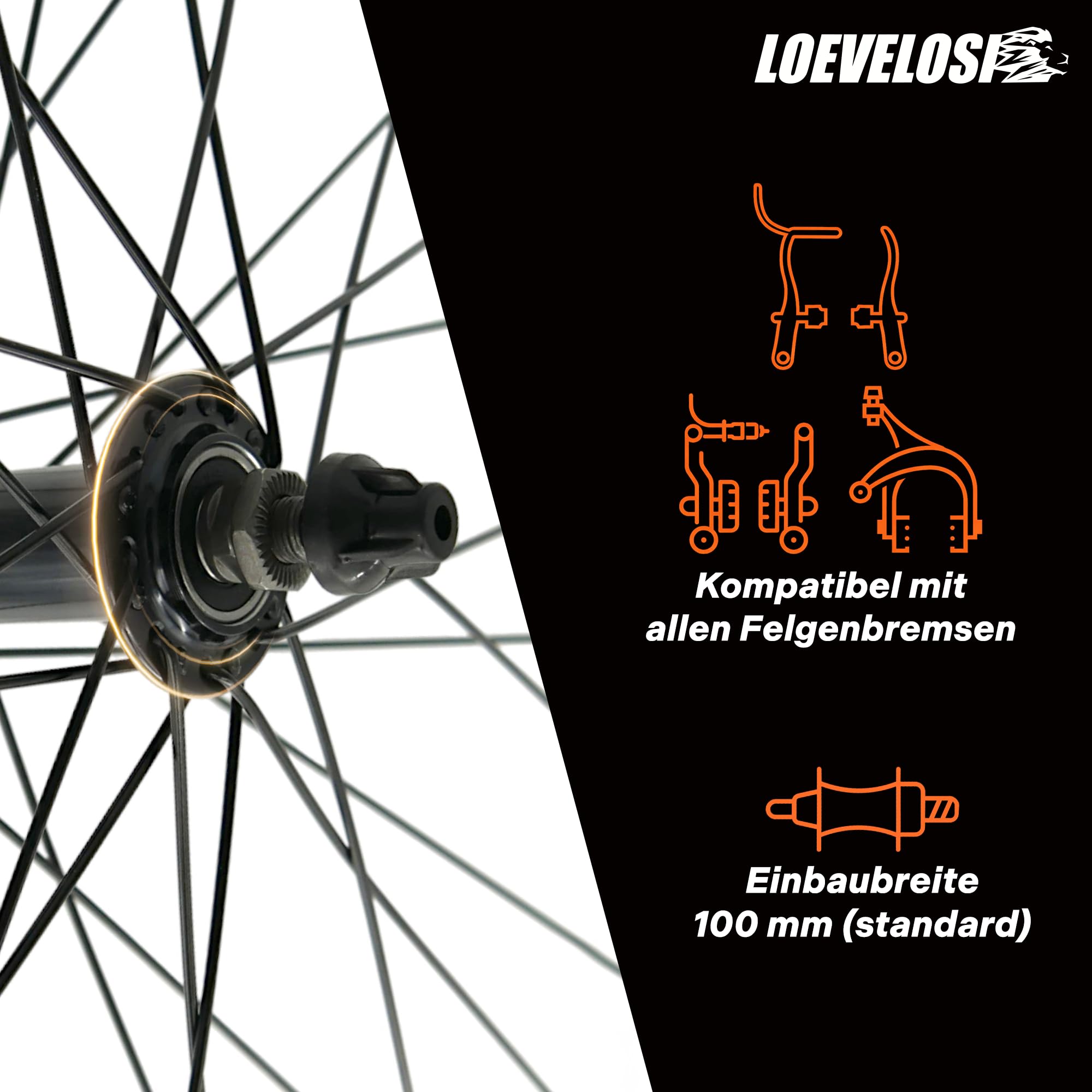 LOEVELOSI Fahrrad Vorderrad 26 Zoll MTB V-Brake Schwarz – Laufrad VR 100mm Schnellspanner 10mm Gabelaufnahme 18mm Felgenbreite 21mm Felgentiefe – Mountainbike Front Wheel