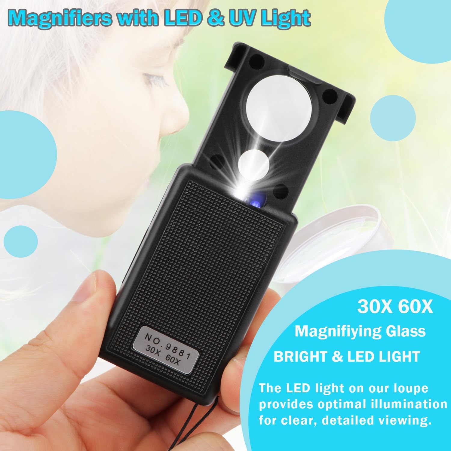 Rongon 30X & 60X Pullout Handheld Magnifying Glass with LED & UV Light image 4