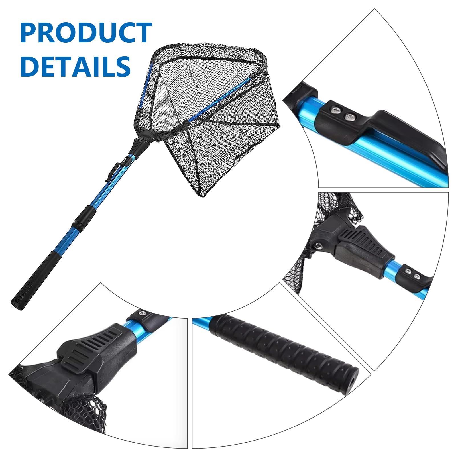 Fishing Kescher Angeln, Kescher Teich, Angelkescher, 2 Sektionen Teleskop, 90cm, Faltbares, für Kajak, Salmon, Catfish, Einfach Zu Fangen Und Freizugeben