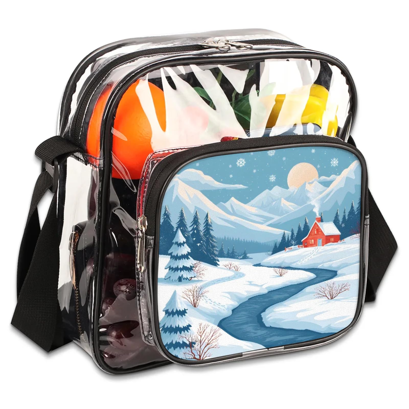 GzLeyigou Clear Crossbody Bag Stadium Approved Countryside Transparent Bag for Festivals, Sports Events, Concerts,Beach Bag for Women Men Landscape Clear Purse with Front Pocket Messenger Bag