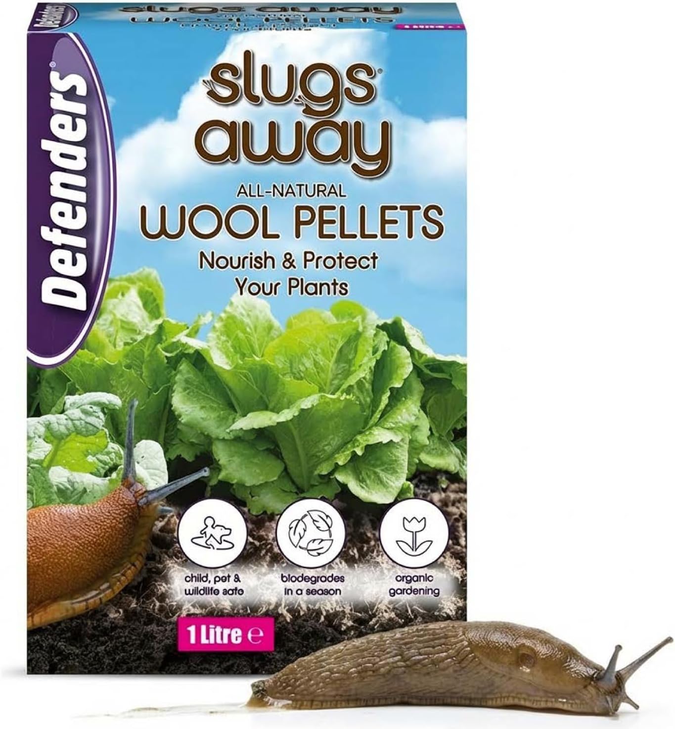 Defenders All-Natural Slugs Away Wool Pellets – 1 Litre, Slug Deterrent, Protect Gardens and Plants From Slugs and Snails, Grey