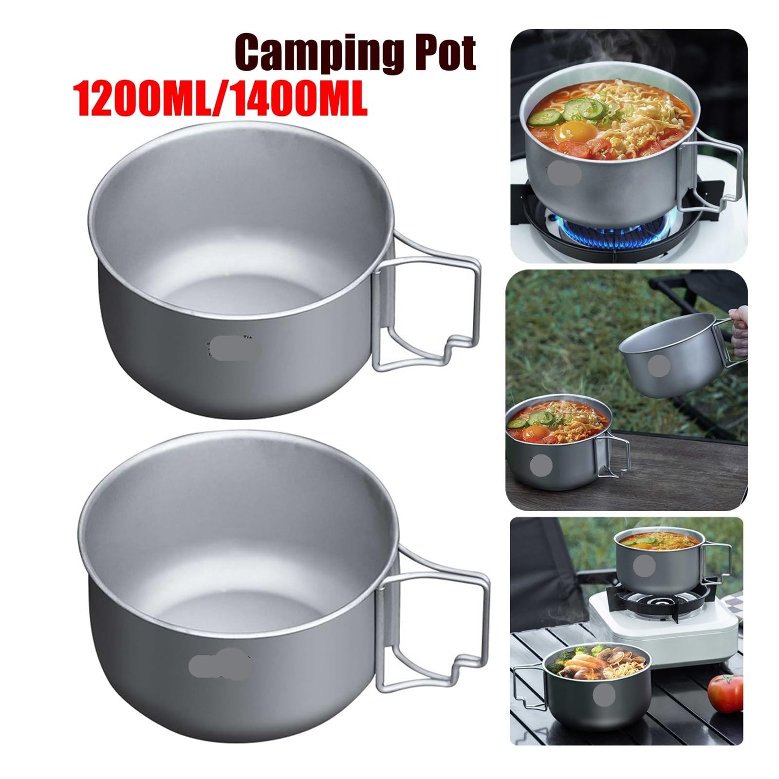 Generico Pentola da Campeggio Portatile 1200ML / 1400ML Pentole multifunzionali in Lega Riutilizzabili Zuppa Pieghevole, Compatibile for Esterni