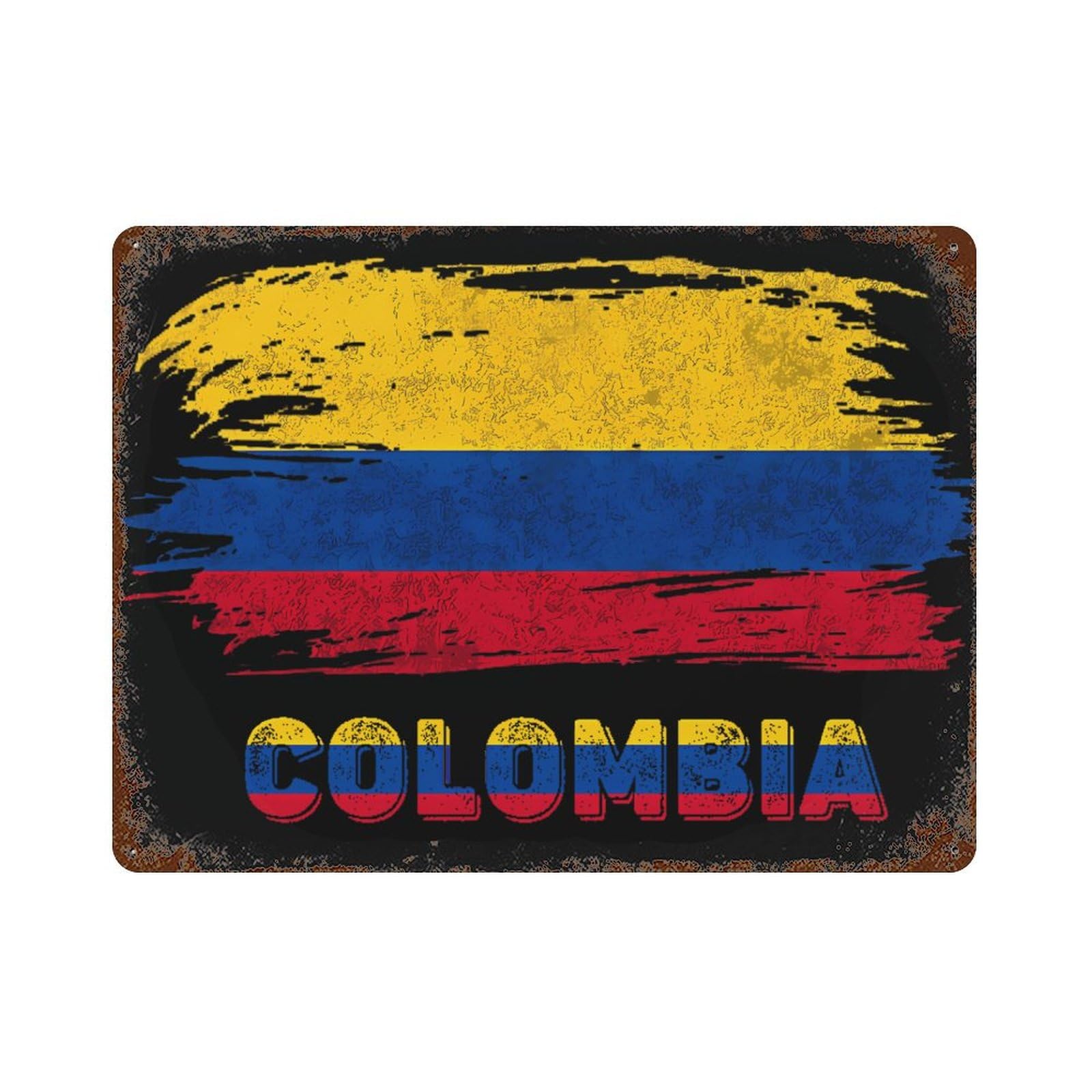 KWQDOZF Colombia Flag Theme Metal Tin Sign,Vintage Iron Hanging Plate Horizontal with Rust Poster Wall Decor 12x16inch
