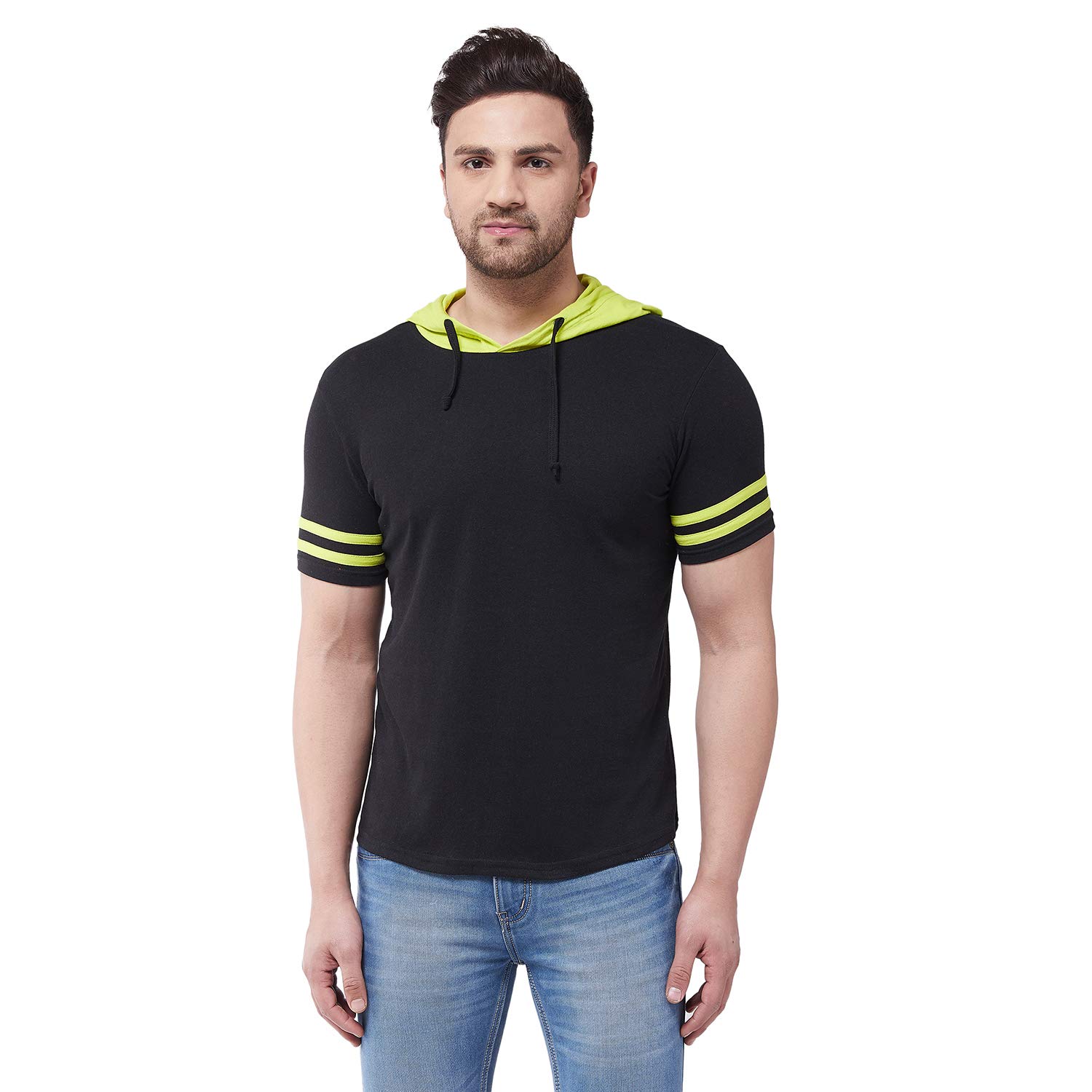 gritstones Men's Regular Fit Cotton Blend Striped Hooded Neck Half Sleeves Casual T-Shirt-picture-19
