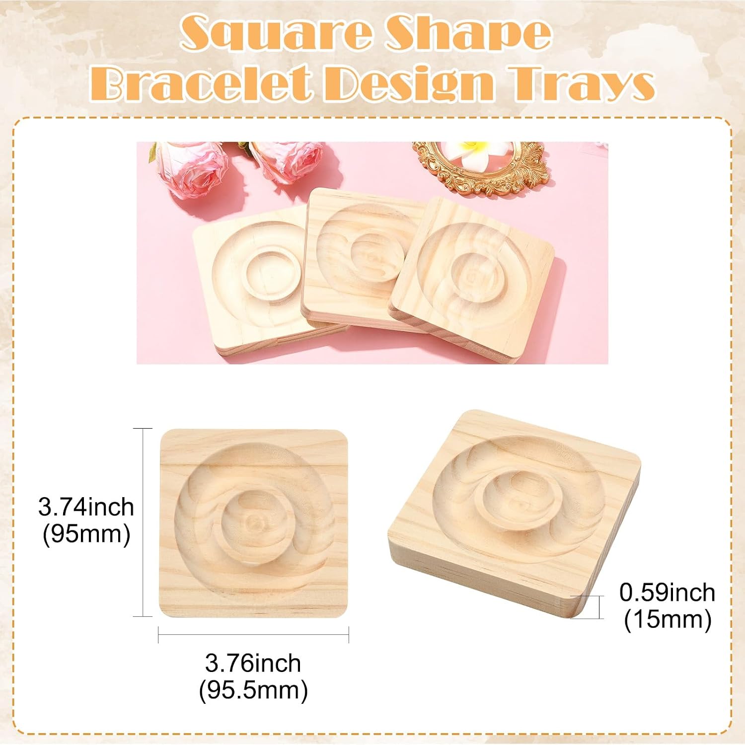 DanLingJewelry 5Pcs Square Bead Board Wooden Bracelet Design Board Beading Jewelry Organizer Tray Mats for Bracelets Jewelry Making