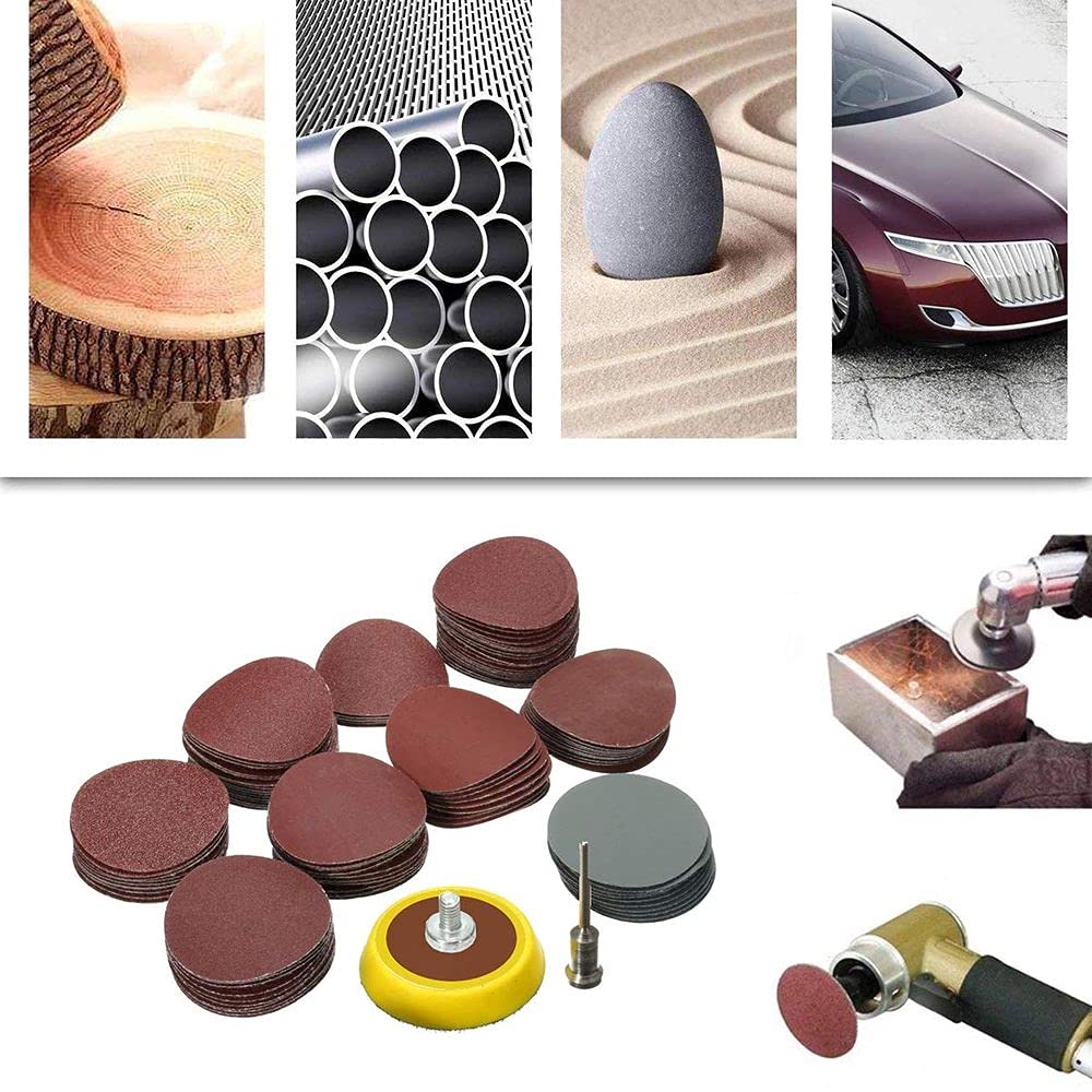 Diy Crafts CT-DIY-HI-47402 1" Sandpaper Grit 60/80/100/120/240 1" Backer Plate 1/8inch Shank, Loop Sanding Pad Polishing Combine, Pack of 210, Brawn Loop (Silver)