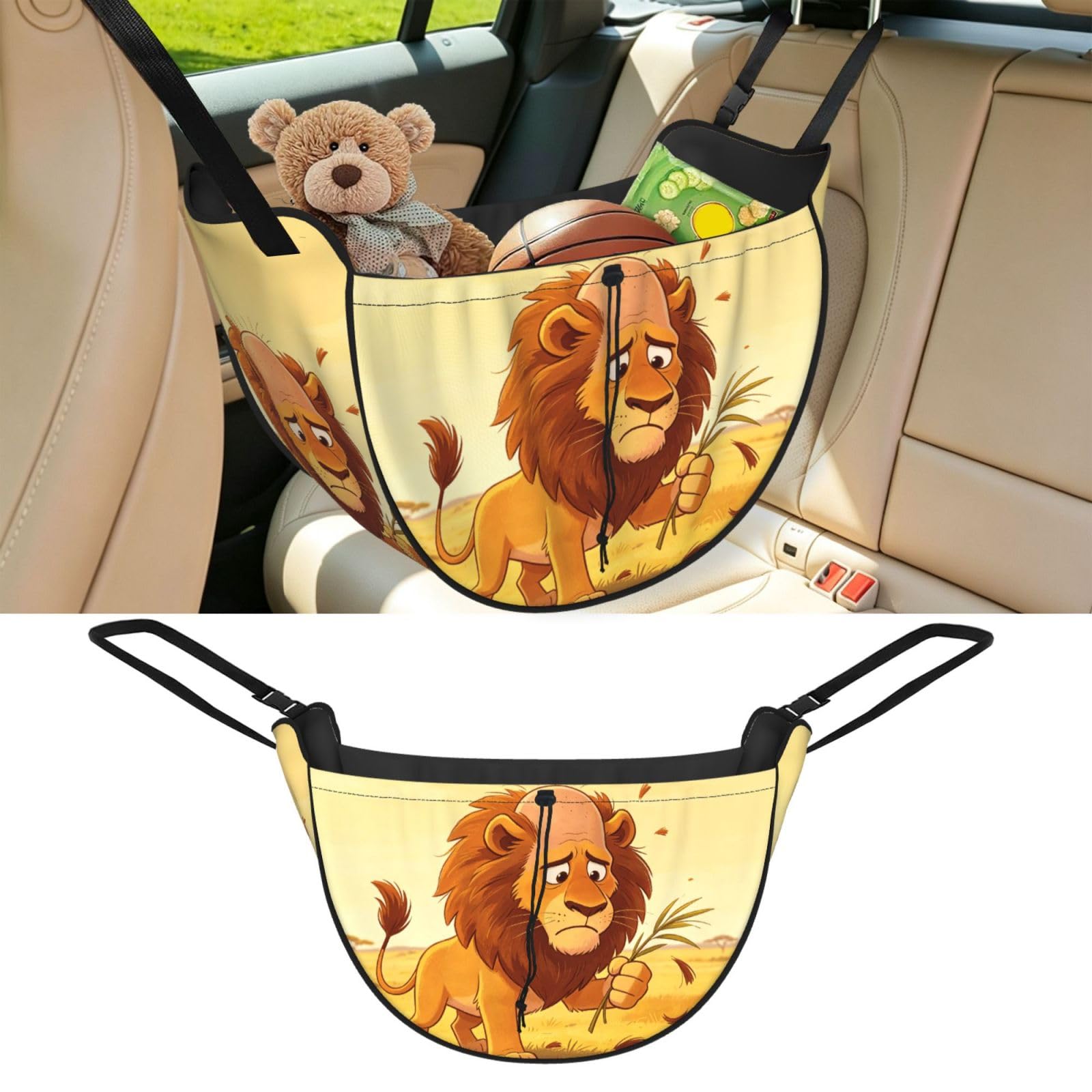 Cntdbu Black Bald Lion Car Seat Organizer-Backseat Storage Bag For Travel