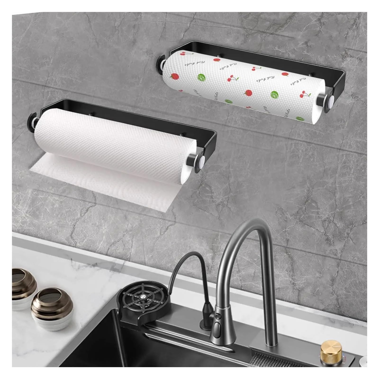 Paper Towel Holder Plastic Wrap Storage Wall Mounted(32cm-Silver)
