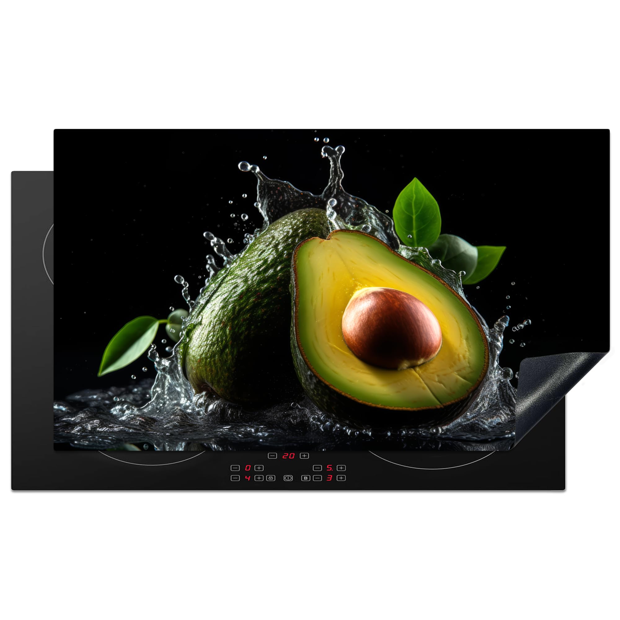 KitchenYeah© Induction Hob Cover Protector Mat 20.5"x35.9" / 91.2x52 cm Kitchen Universal Ceramic Covers for Electric Cookers Vinyl Avocado - Fruit - Water - Black - Green