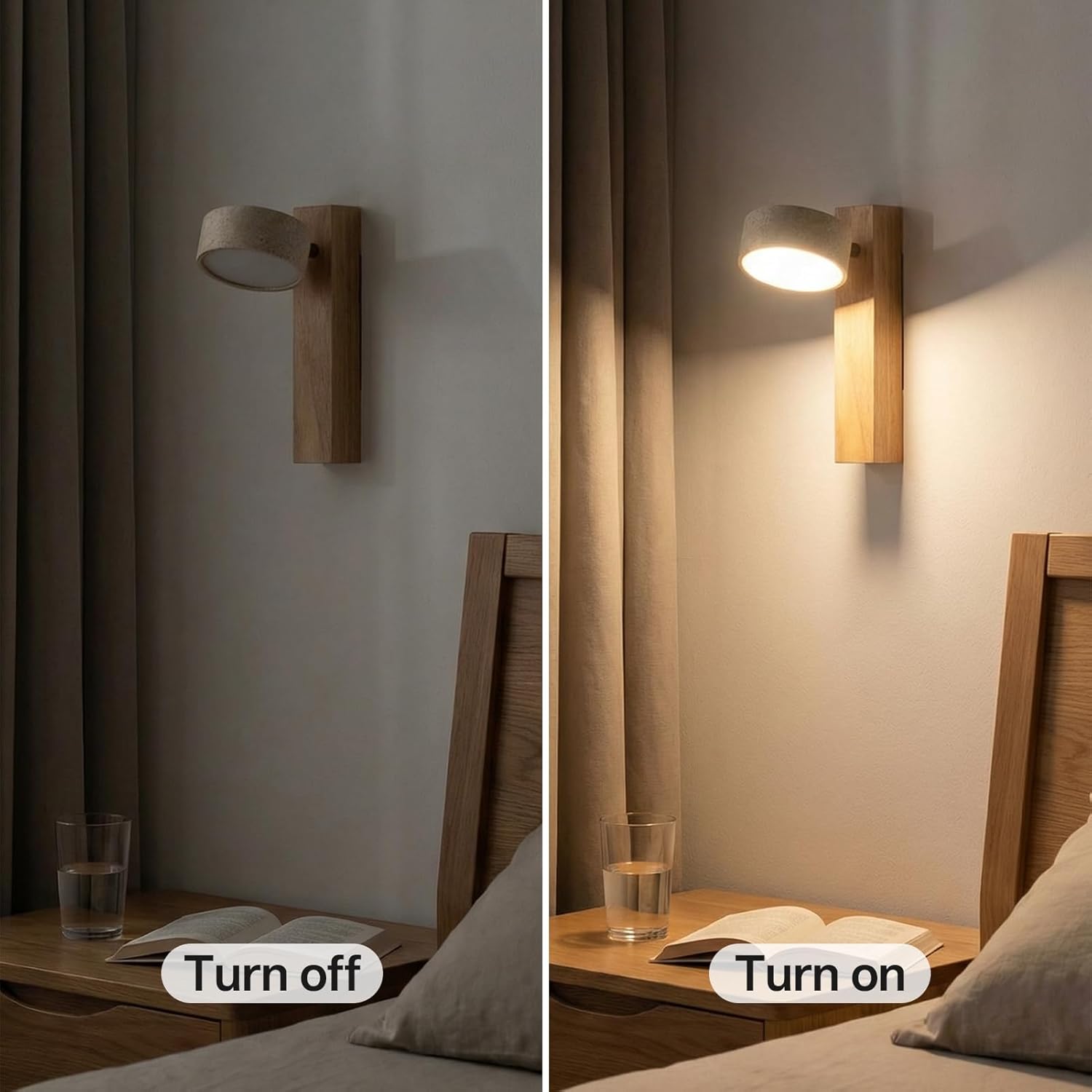 Natural Travertine Wall Sconce, 1-Light Solid Wood Japandi Bathroom Vanity Light, Organic Modern Minimalist Stone Bedside Reading Lamp for Powder Room, Hallway & Mirror Side