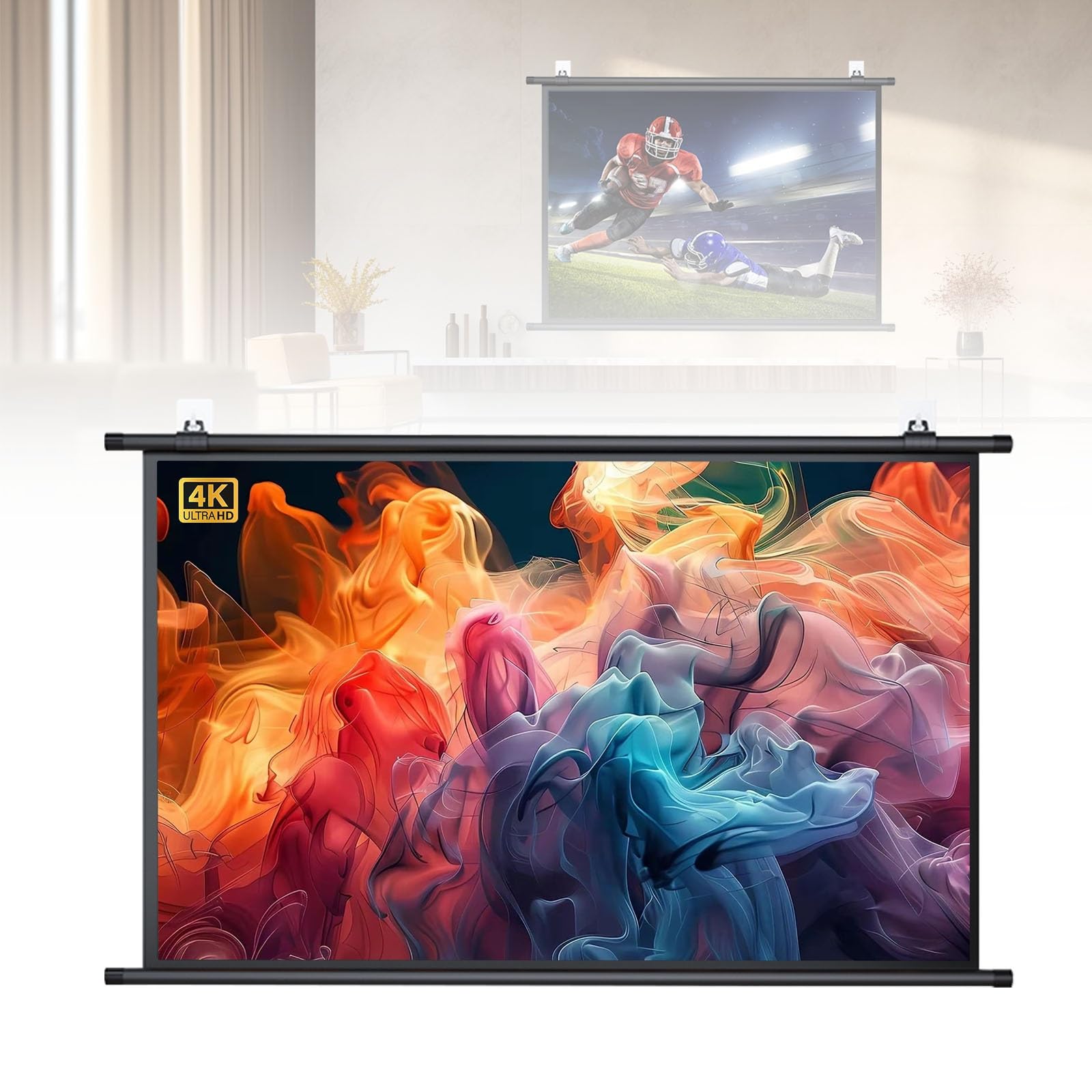 30" 40" 50" 60" Schermo for Proiettore Portatile, Telo for Videoproiezioni | 4K HD AntiRughe Telo Proiettore Avvolgibile Manuale, for Casa Ufficio Eventi All`Aperto Teatro(60in 4:3)