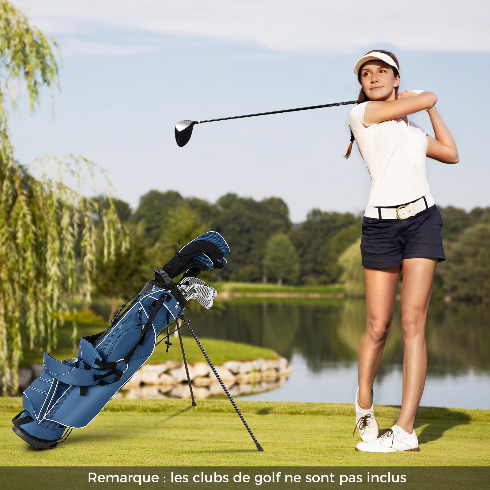 COSTWAY Sac de Golf Trépied à Compartiments à 4 Voies, Sac de Transport pour Golf avec 4 Poches Zippées Sac Isotherme Bandoulière Double, pour Club de Golf Vacances (Bleu)