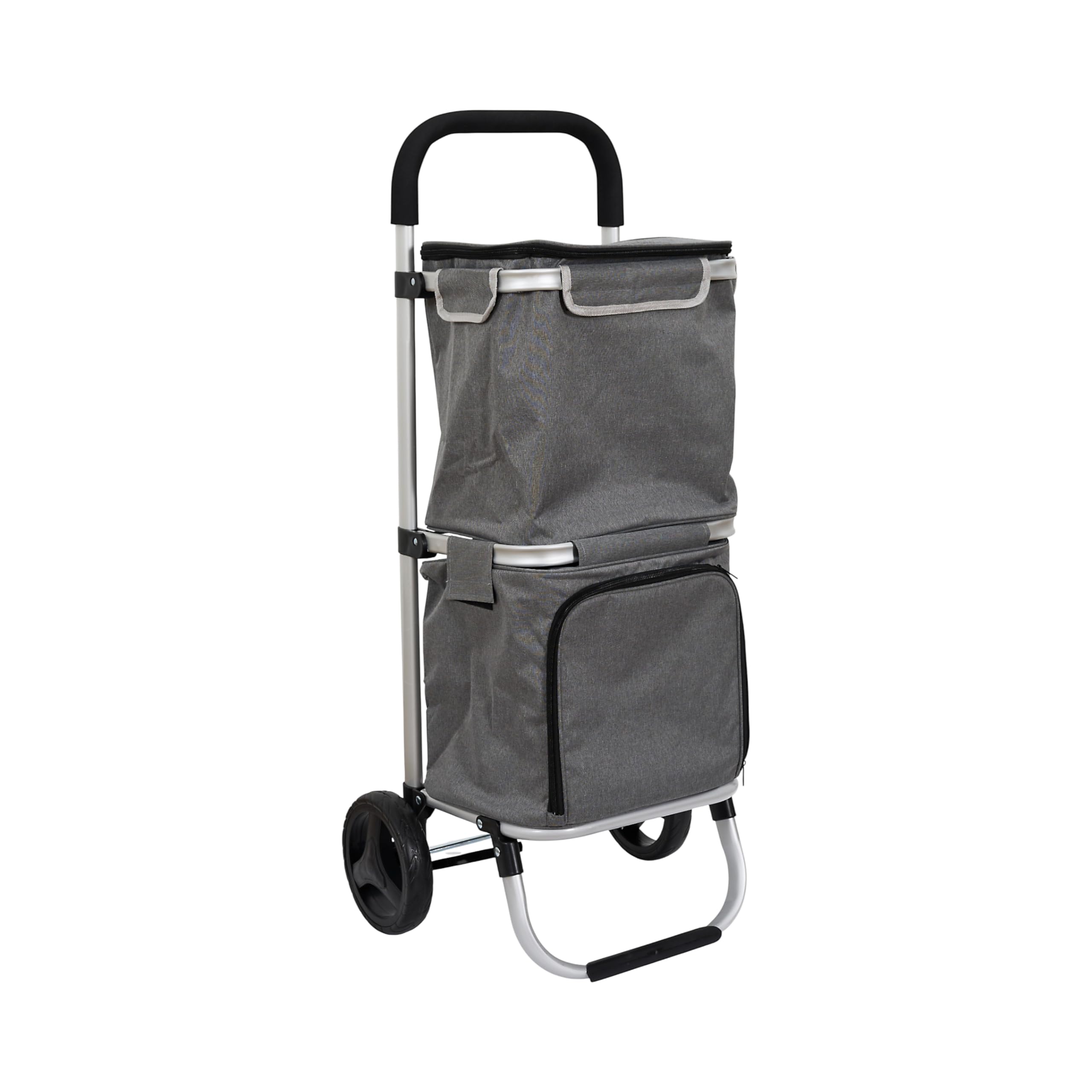 Sh8541 - Chariot Aluminium Léger avec 2 Compartiments pour Courses - Idéal pour Conserver Vos Aliments au Frais - Roues Robustes - Poignée Ergonomique - Gris - Taille M