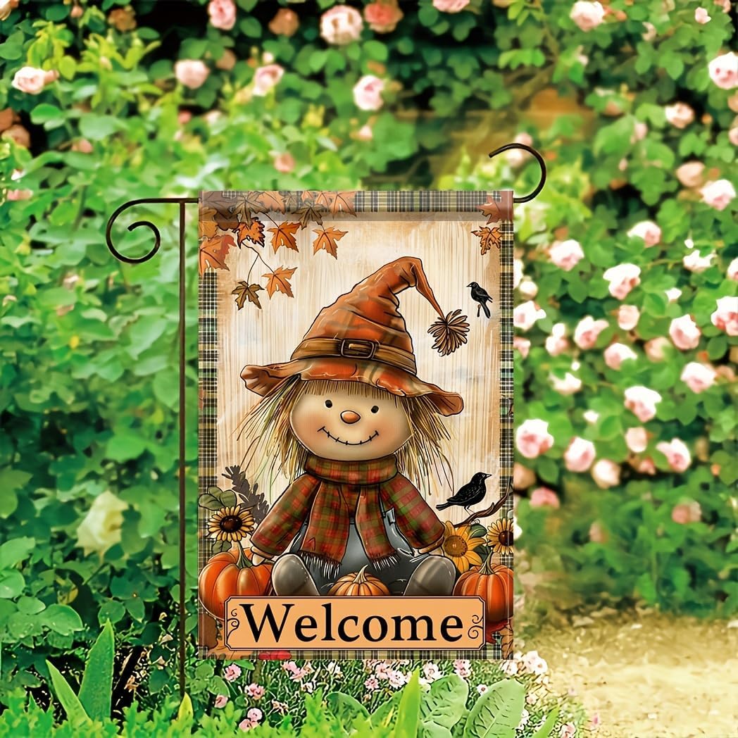 Fall Scarecrow Garden Flag 12x18 Inch Double Sided for Outside Welcome Scarecrow with Pumpkins Sunflowers and Plaid Yard Banner for Outdoor Lawn Patio Porch Autumn Harvest Thanksgiving Decor - Image 3