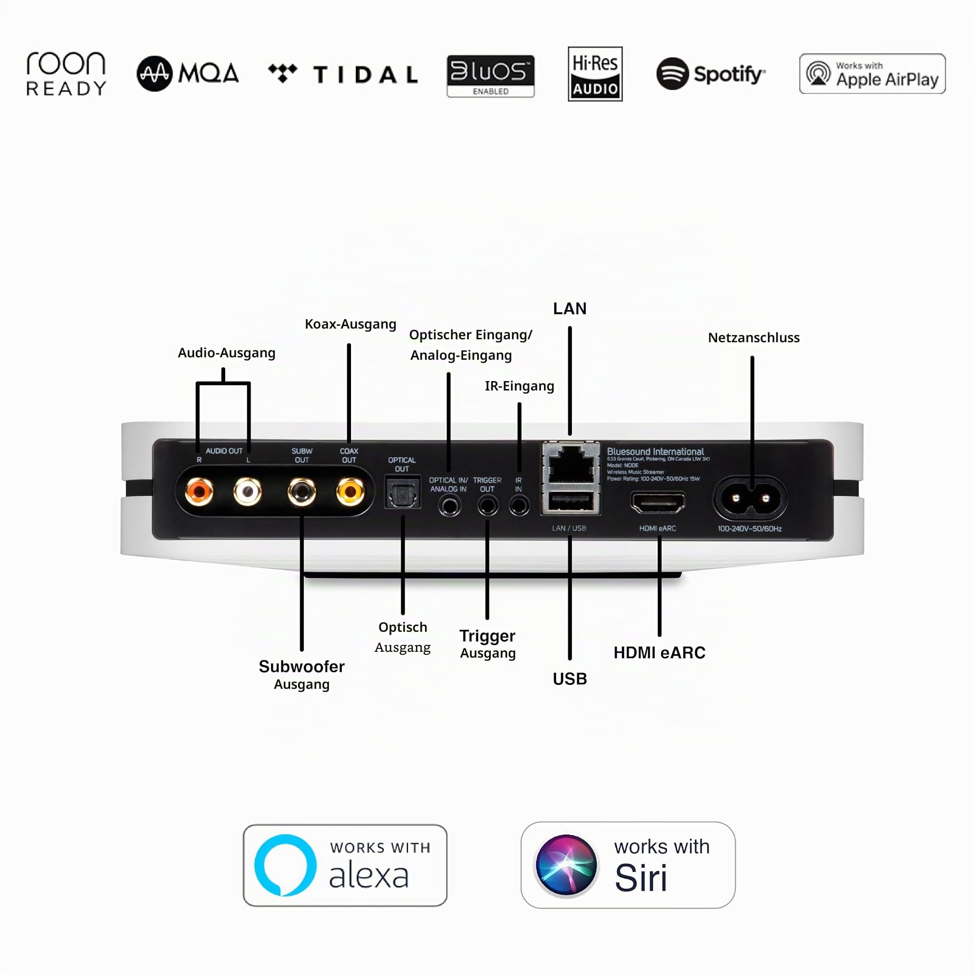 Bluesound Node Kabelloser hochauflösender Multiroom Musik-Streamer - Weiß