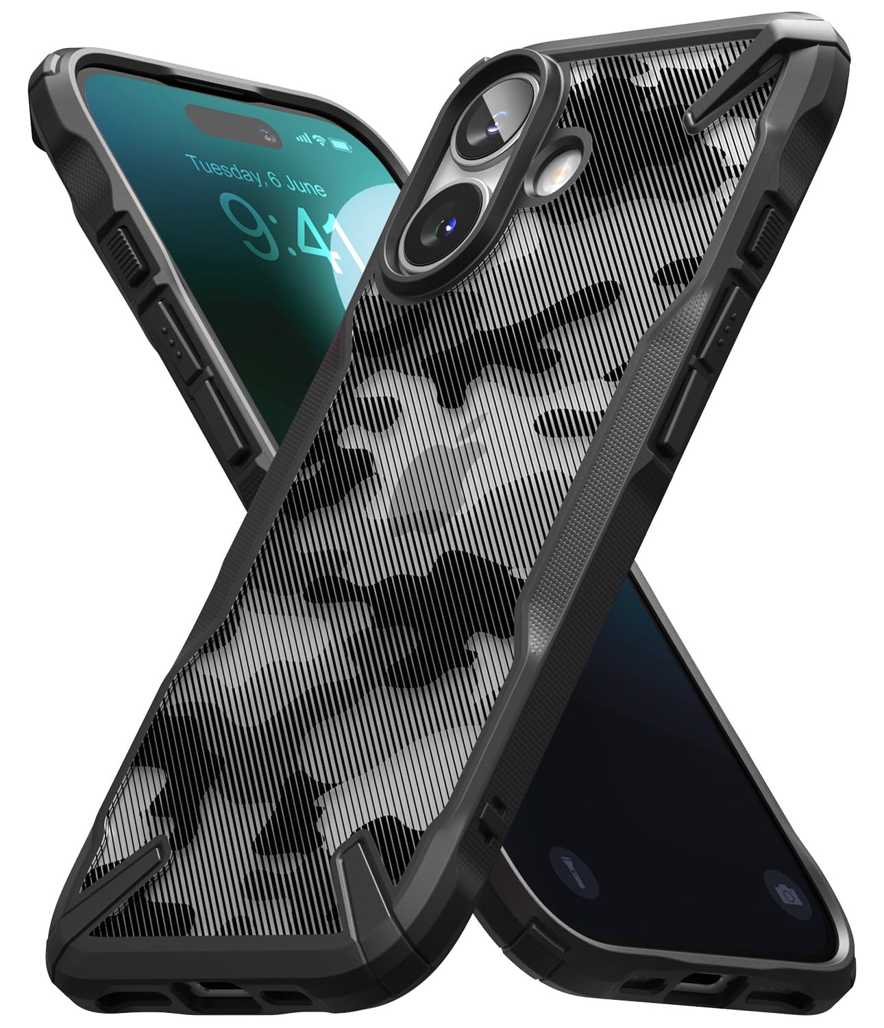RingkeFusion-X Compatible with iPhone 16 Case, [Heavy Duty Protection] Camouflage Design Rugged Bumper Shockproof Anti-Scratch Advanced Protection Bumper Phone Cover - Camo Black