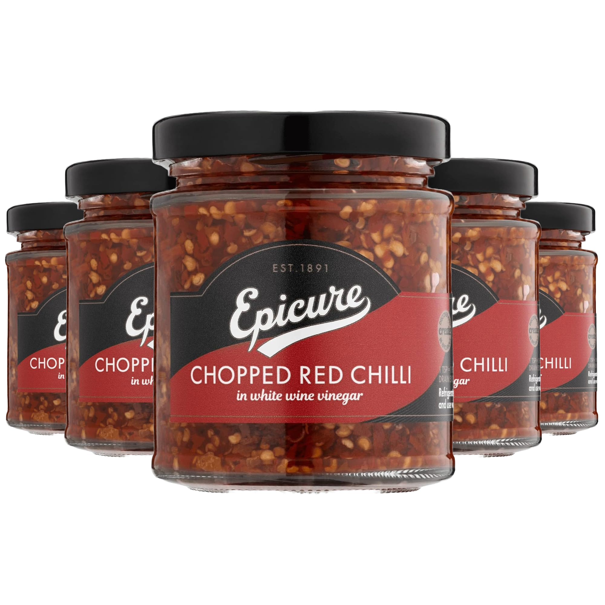 Epicure Chopped Red Chillies in White Wine Vinegar, Zesty Heat for Cooking, 180 g (Pack of 6)
