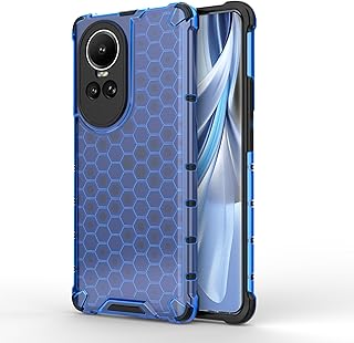 جراب حماية مضاد للصدمات بتصميم خلية النحل مع حماية للكاميرا متوافق مع موبايل أوبو رينو 10 / رينو 10 برو، لون أزرق، بلاستيك