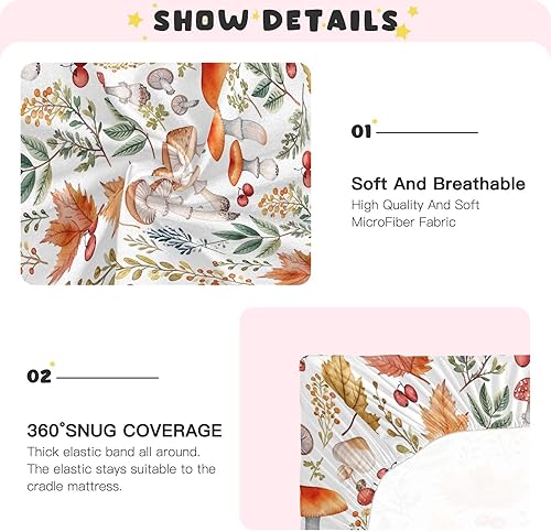 Miniatura 5 de Kigai Fitted Crib Sheet for Boys Girls,Retro Mushroom Jersey Knit Baby Sheet for Standard Crib and Toddler Bed Mattresses, Cozy Soft Breathable, 28
