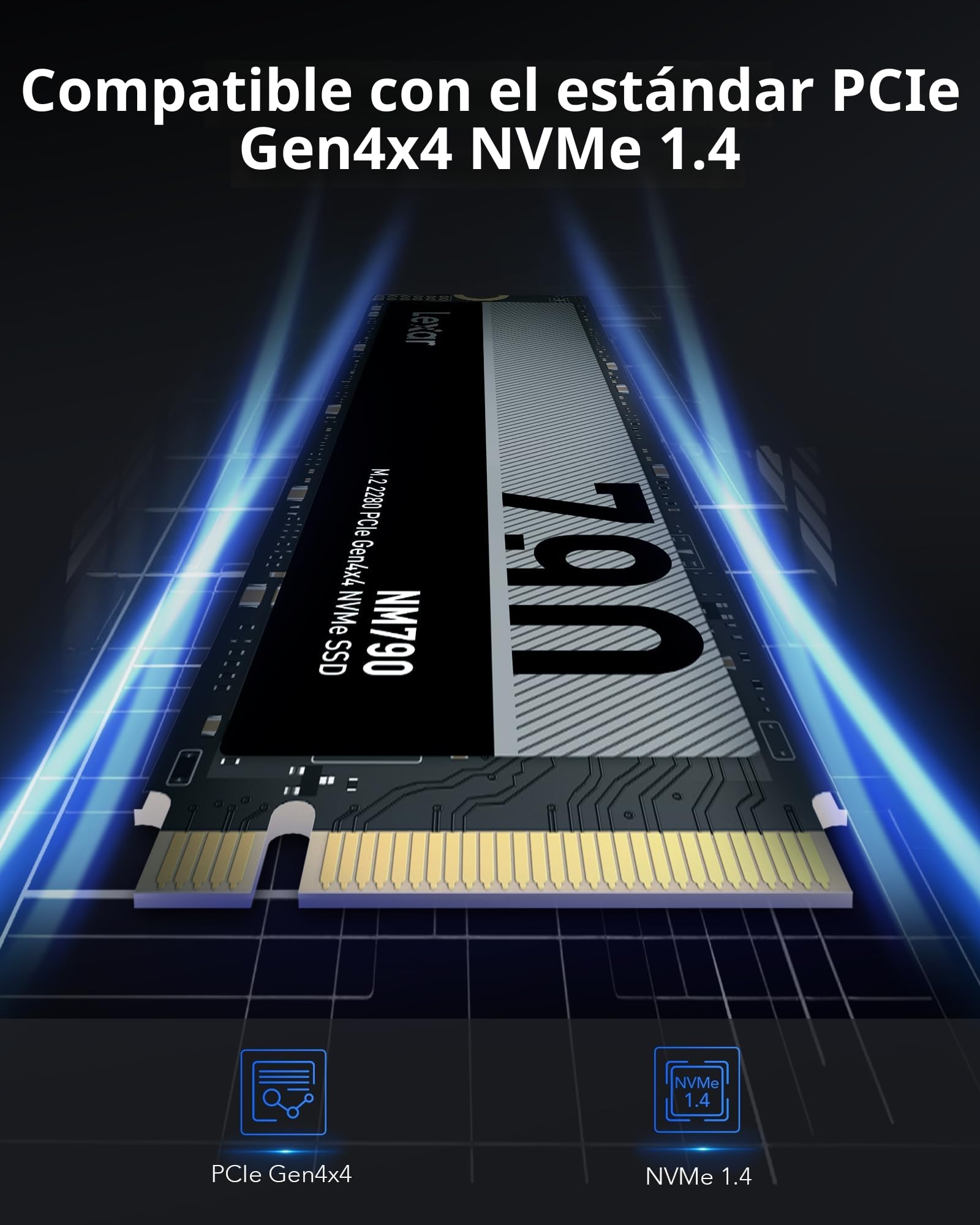 Lexar NM790 2 TB SSD, PCIe Gen4x4 NVMe 1.4 M.2 2280 SSD, hasta 7.400 MB/s de Lectura, 6.500 MB/s de Escritura, para PS5, PC, Ordenador portátil y Jugadores