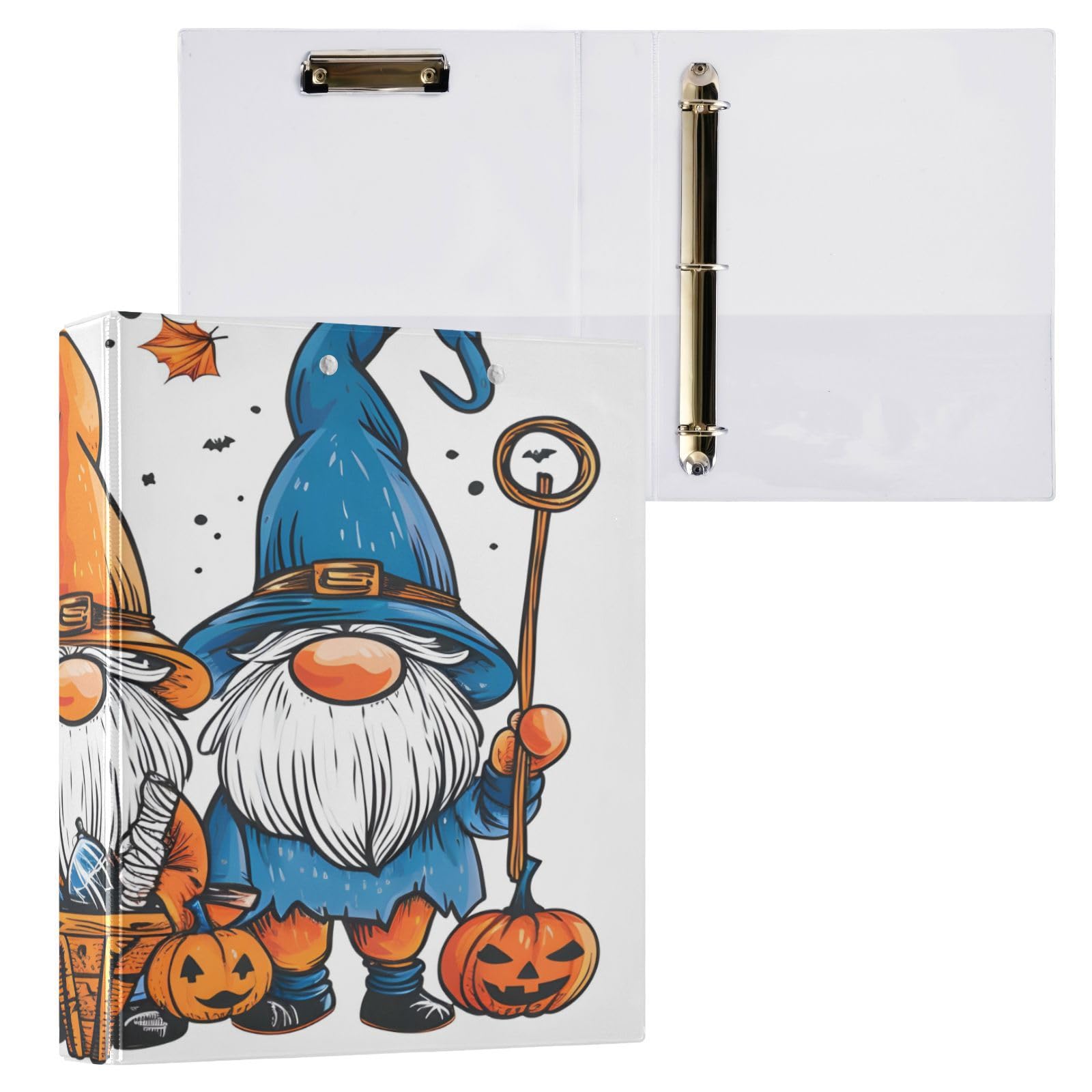 3 Ring Binder Gnomes Autumn Pumpkin 1.5 inch Binders Three Ring Binders with Clipboard Fit 8.5'' x 11'' Paper 3 Interior PVC Clear Pockets for Office Supplies