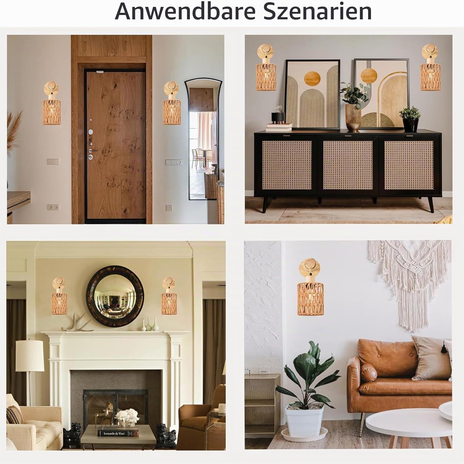 2 Stück Innen Wandleuchte mit Fernbedienung Akku Glühbirne Holz Vintage Wandlampe RGB Dimmable Nachttischlampe E27 Retro Bambus Laterne Rustikal Wandlampe für Wohnzimmer Schlafzimmer Treppen Flur