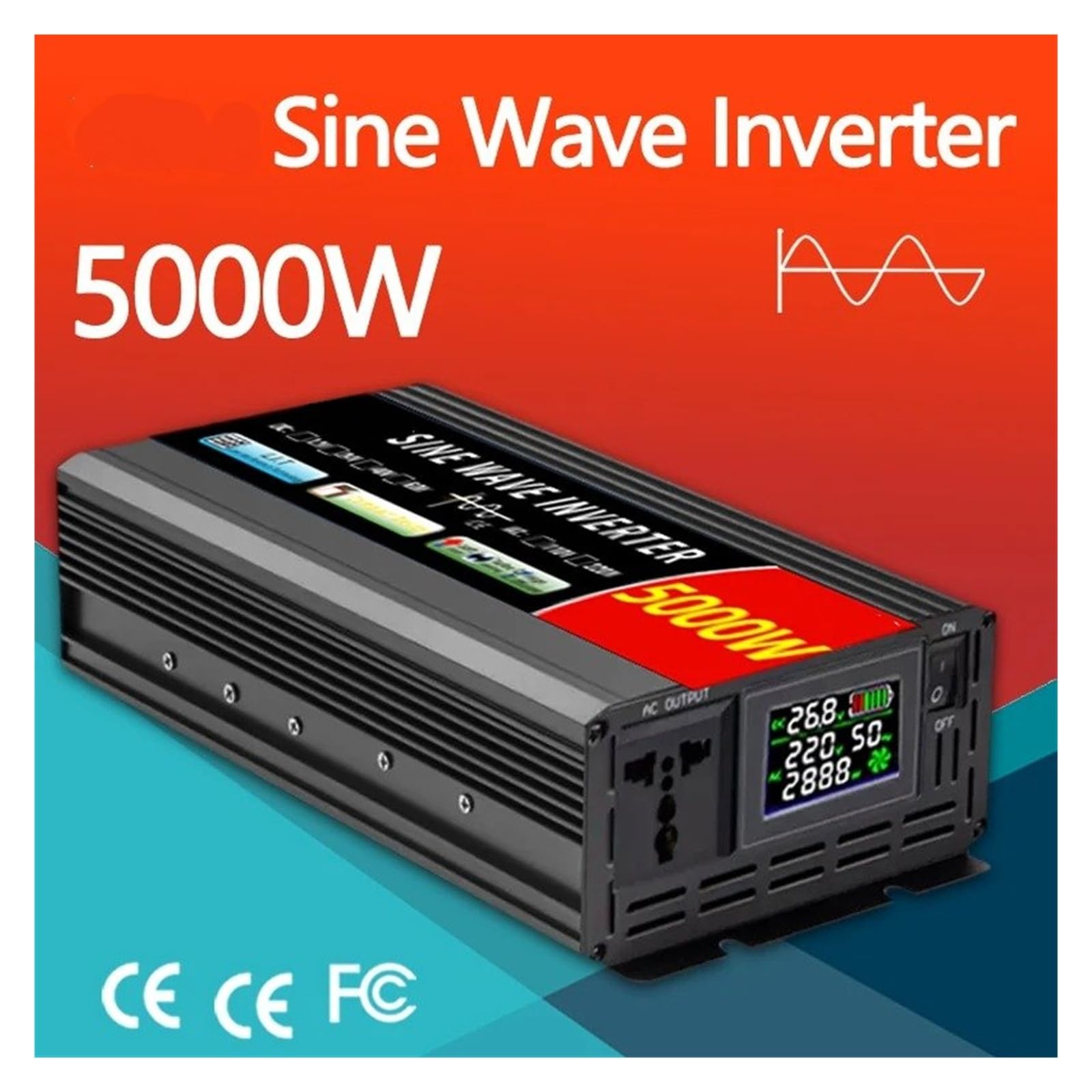 Inverter Auto Convertitore 5000W 4000W 3000W 2000W 12v/24v 110v/220v DC AC 50/60HZ Convertitore Potenza Portatile LCD Onda Sinusoidale Per Pura