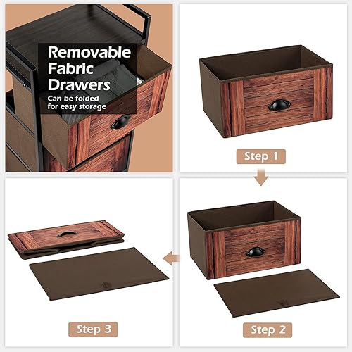 Miniatura 5 de Safeplus Organizador de almacenamiento de tela para cajones, estantes de armario de 3 cajones, marco de metal resistente con parte superior de