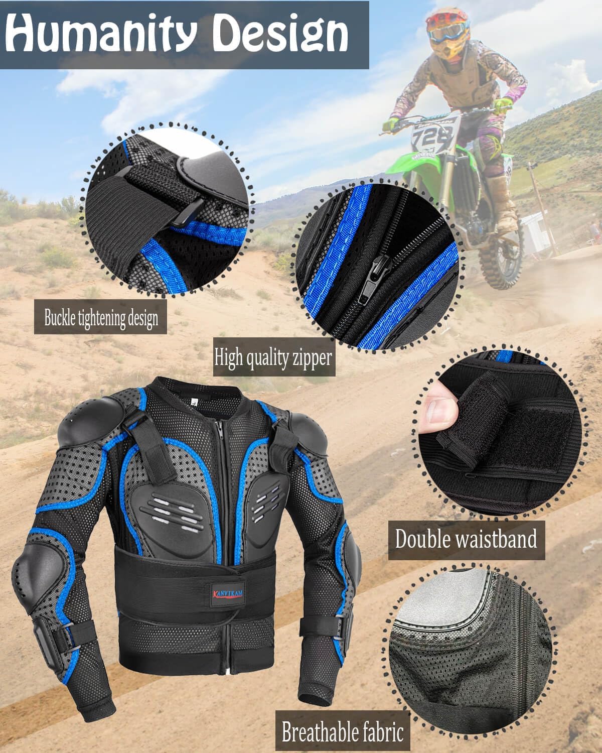 Kids Motorcycle Jacket-Dirt Bike Gear for MTB ATV,Motocross Armor Jacket,Chest Back Elbow Protection for Skateboard Skating
