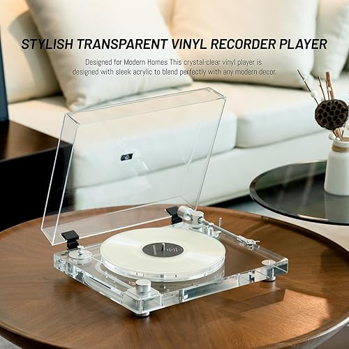 Miniatura 2 de Tocadiscos acrílicos, reproductor de discos de vinilo transparente de alta gama con brazo de fibra de carbono, cartucho magnético, transmisión por