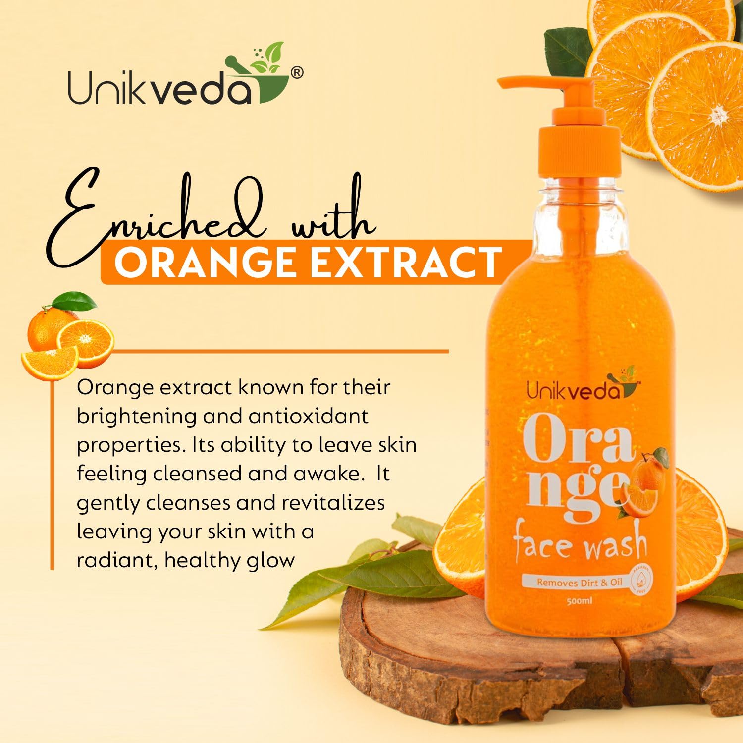 UNIKVEDA Orange Natural Skin Brightening Face Wash Detoxifying, Facial Cleanser For Men n Women For All Skin Types, 500 Ml 1