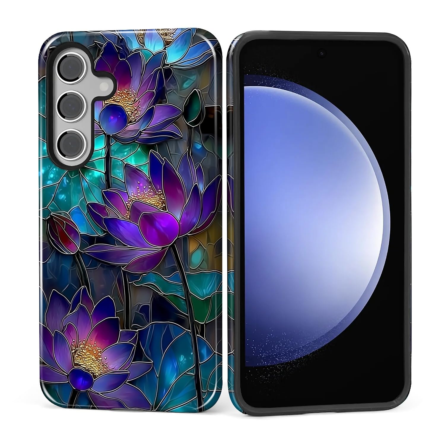 Photo 1 of MQJCYB Case for Samsung Galaxy S24, Hybrid Heavy Duty 2 in 1 Full Body Rugged Shockproof Protection Glossy Case for Samsung Galaxy S24 Mystic Lotus Stained Glass