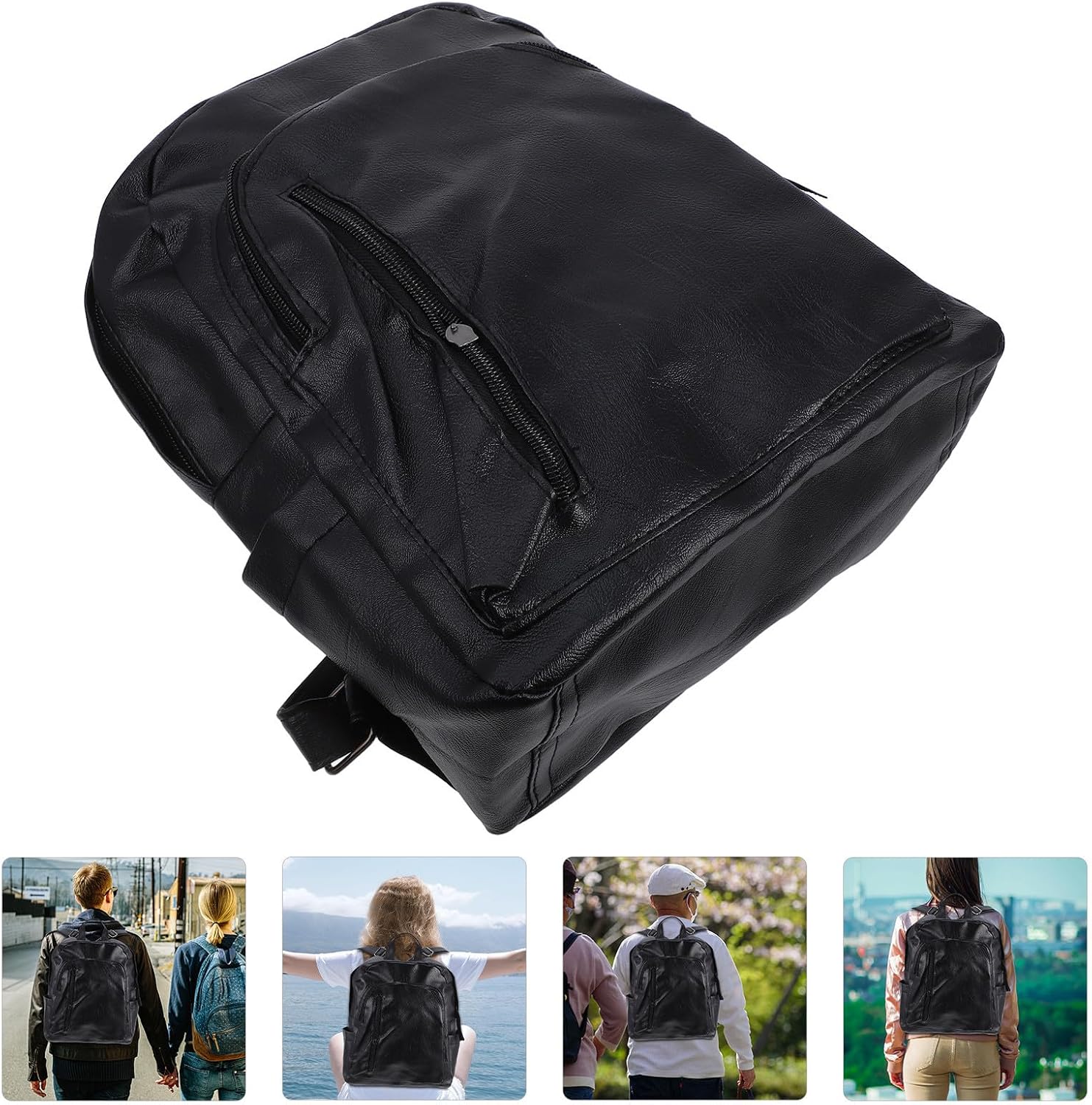 Yardwe PU Leather Large Capacity Anti Theft Backpack Women Fashion Black