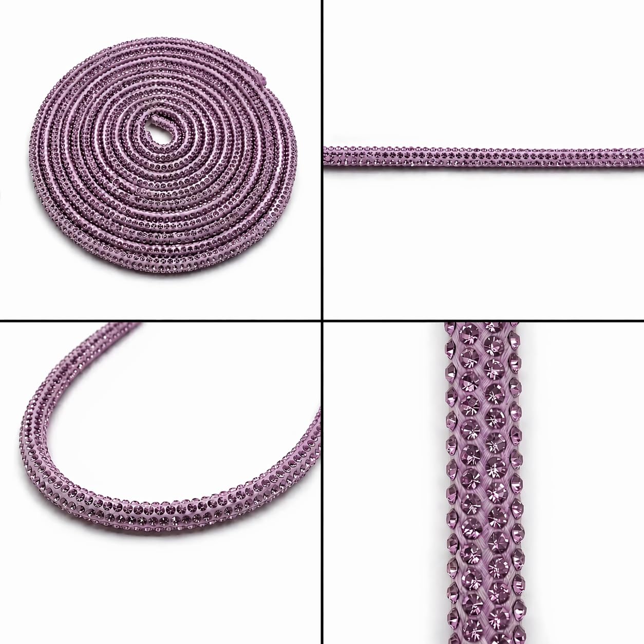 GDO GIOIE D'ORIENTE Cordone Strass in Silicone, 4 mm x 10m, con Cristalli Decorativi per Accessori Moda Borse Fai da te (Lilla scuro, 4.0 Millimetri X 10.0 Metri)