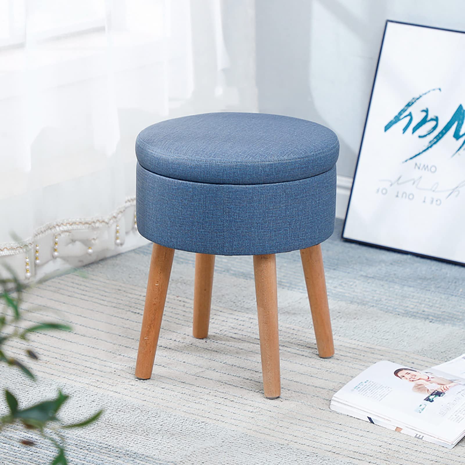 Repose-pieds en velours rembourré doux bleu avec coffre de rangement