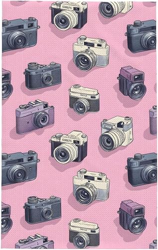 Retro Camera Pink Print Kitchen Towels, Quick Drying Absorbent Dish Towel, Soft Hand Towels for Kitchen Drying with Lanyard for Home Decor