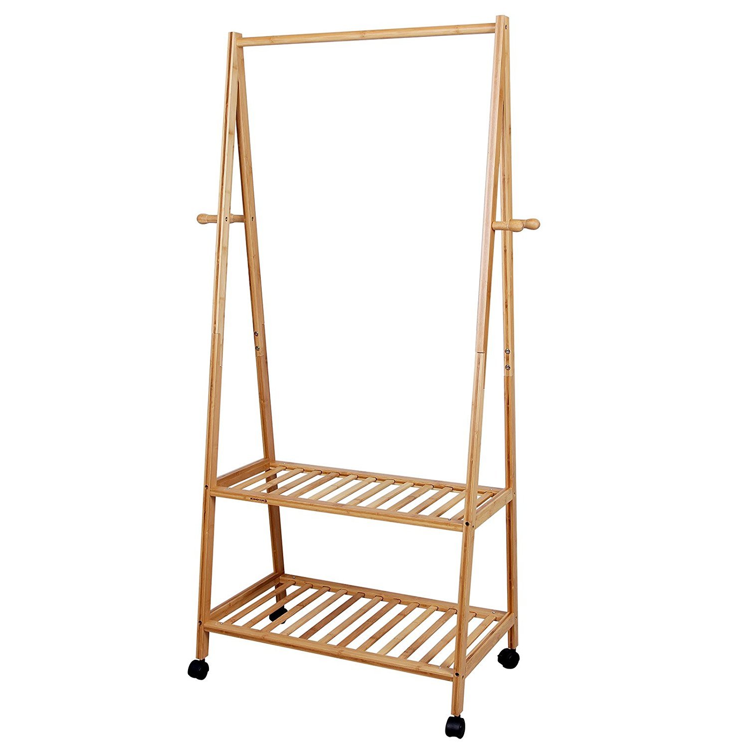 House of Quirk Bamboo Garment Coat Rack with 4 Coat Hooks 2-Tier Shoe Clothes Storage Shelves DIY (DO-IT-Yourself) Product.