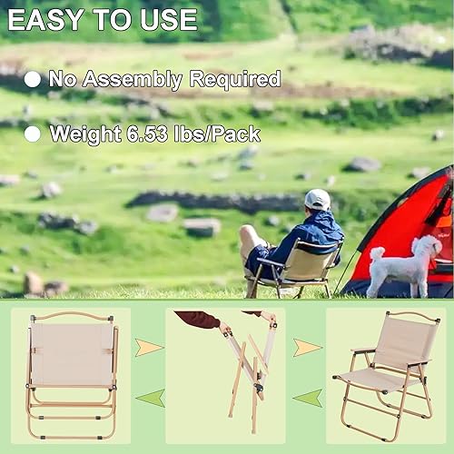 Miniatura 7 de Paquete de 2 sillas plegables de campamento, sillas de playa portátiles para exteriores, plegables, sillas de campamento estándar con marco de