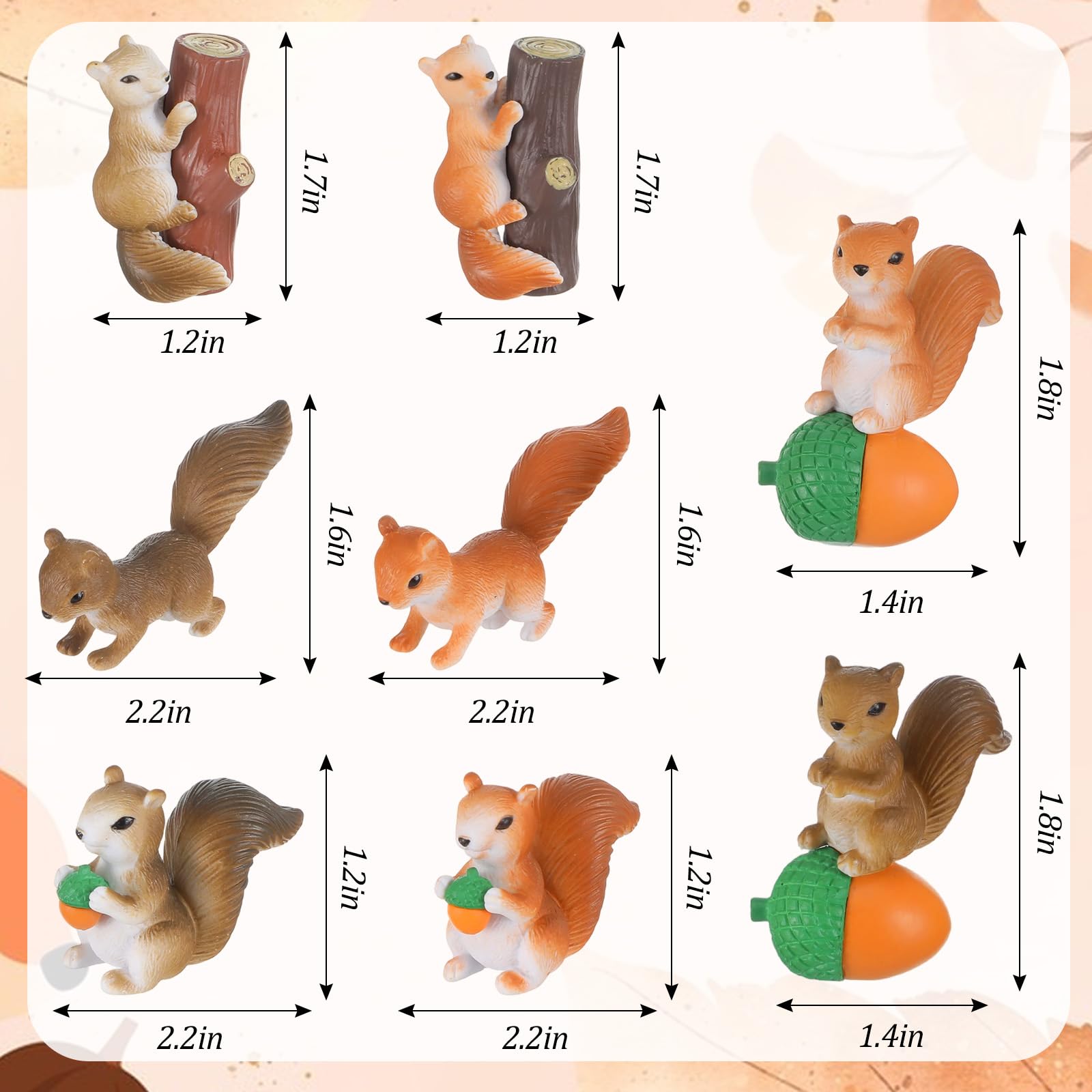 8 sztuk Figurka wiewiórki, miniaturowa dekoracja wiewiórek, model zwierzęcia z PVC, mikro dekoracja krajobrazowa, rośliny doniczkowe, dekoracja do ogrodu, wiewiórka na ciastko topper dla
