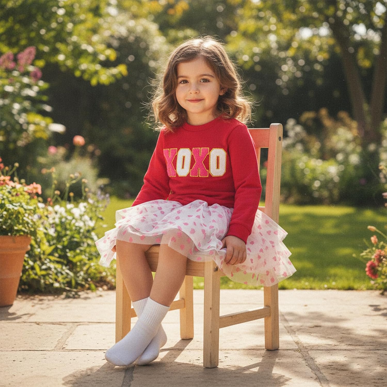 WZTYYDS Toddler Baby Girls Valentines Outfits Letter Embroidery Long Sleeve Sweatshirt Tops Tutu Skirt Set Spring Clothes - Image 3