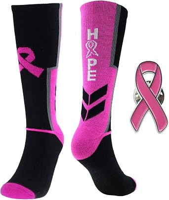 1 Pair /12 Pairs Breast Cancer Awareness Socks Bulk, Thick Pink Ribbon Football Socks for Events