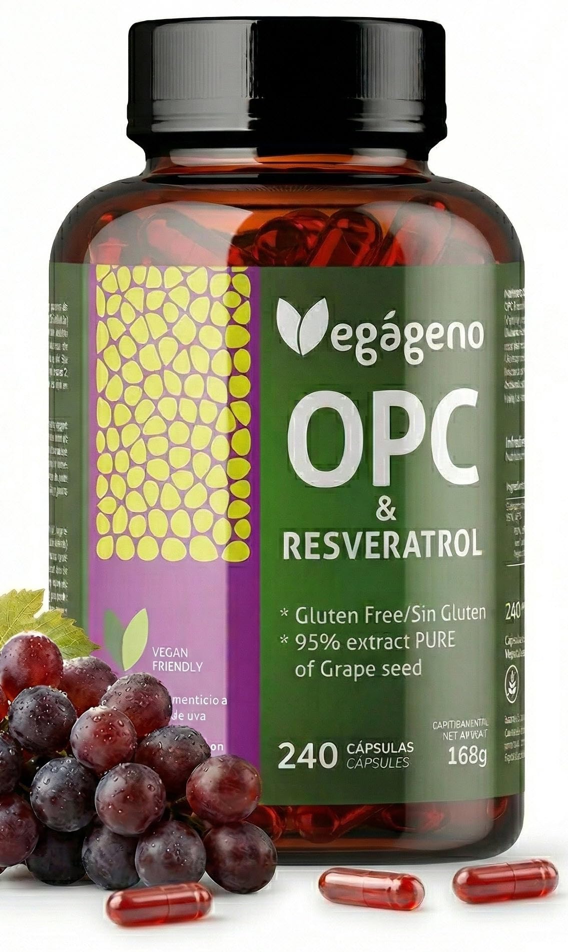 OPC Extrait de Pépins de Raisin et RESVÉRATROL- 240 Capsules Haute Concentration 95% OPC - Puissant Antioxydant Naturel - Sans Stéarate de Magnésium - Non-GMO - VEGAN Friendly